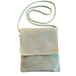 The Sak Light Green Crochet Woven Shoulder Crossbody Bag Flap Zip Closure